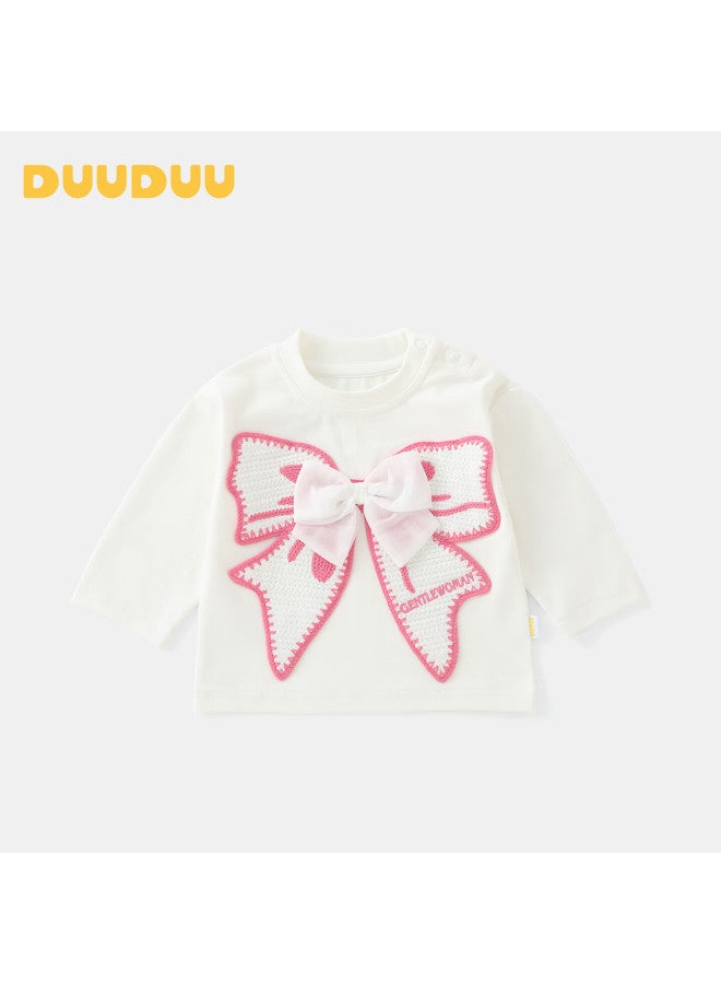 Duuduu Kids Girls Long Sleeve T-shirt Toddler Top Children's Baby Infant Crew Neck Base Shirt Outwear White 80 - Image 1
