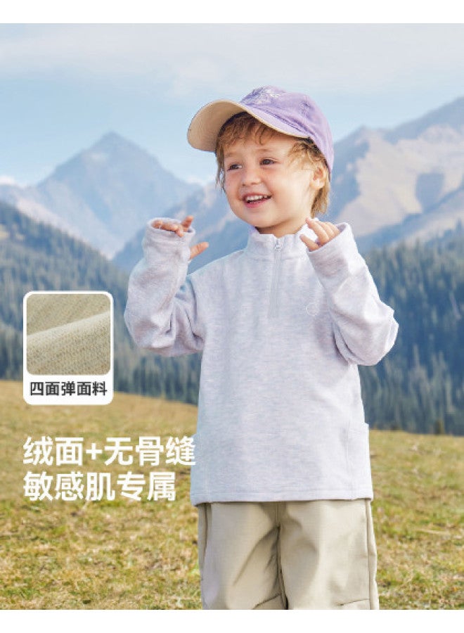 Versatile] Boys' T-shirt Long Sleeve Thickened Autumn Winter Style Baby Half-zip Sportswear Children's New Top Girls - Image 1
