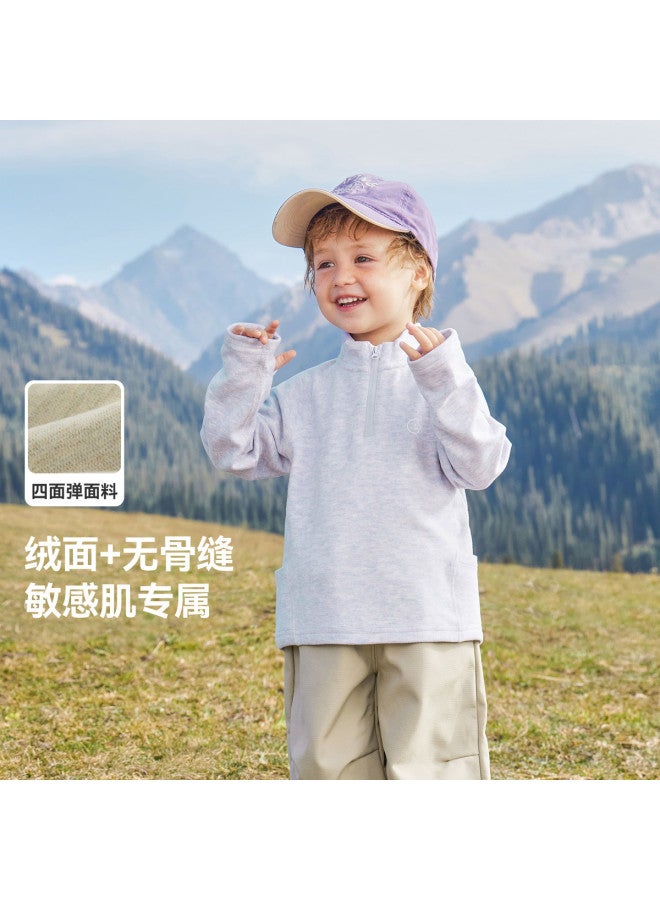 Versatile] Boys' T-shirt Long Sleeve Thickened Autumn Winter Style Baby Half-zip Sportswear Children's New Top Girls - Image 2
