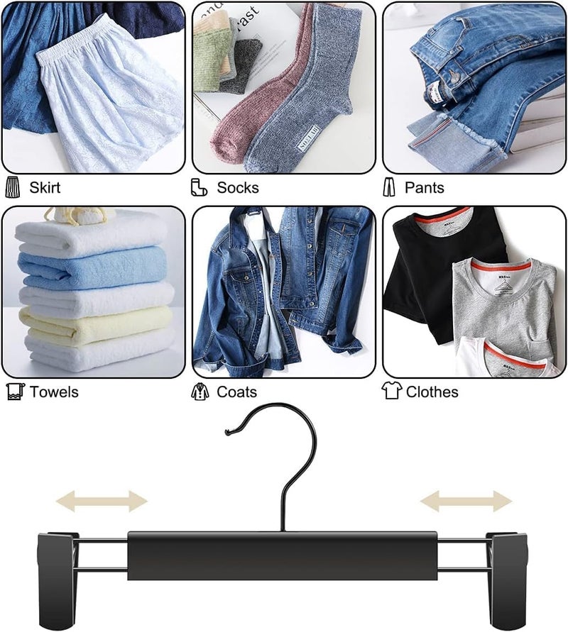 10 Pack Space-Saving Clothes Pants Hangers with 360° Swivel Hooks and Adjustable Clips - Black - Image 4