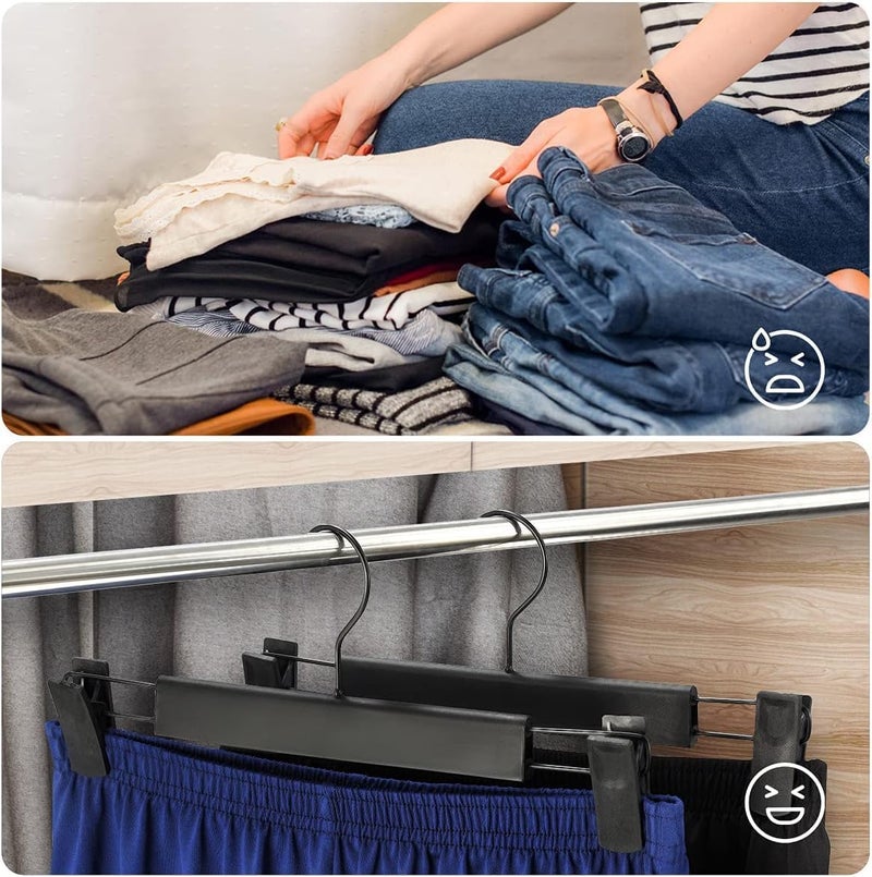 10 Pack Space-Saving Clothes Pants Hangers with 360° Swivel Hooks and Adjustable Clips - Black - Image 5