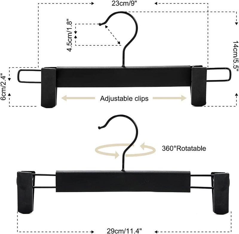 10 Pack Space-Saving Clothes Pants Hangers with 360° Swivel Hooks and Adjustable Clips - Black - Image 3