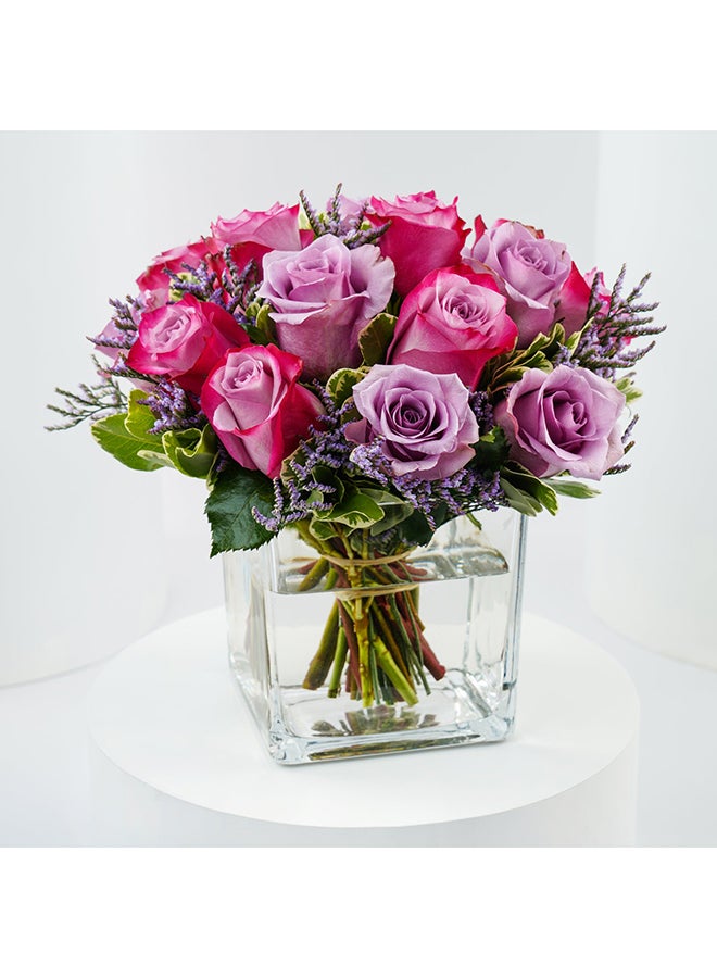 Ferns N Petals Vase Of Royal Purple Roses
