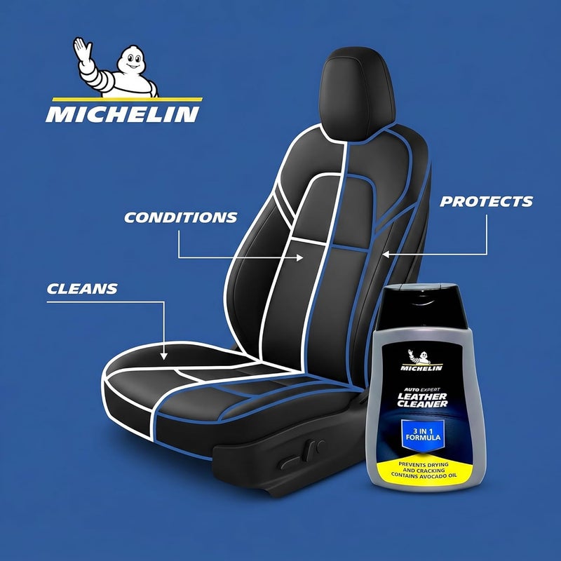 Michelin 101505 3 in 1 Leather Cleaner Solution 250ml | Car Seat Cleaner and Conditioner with Avocado Oil | Prevents Drying and Cracking | Premium Interior Care for Automotive Furniture Accessories - Image 3