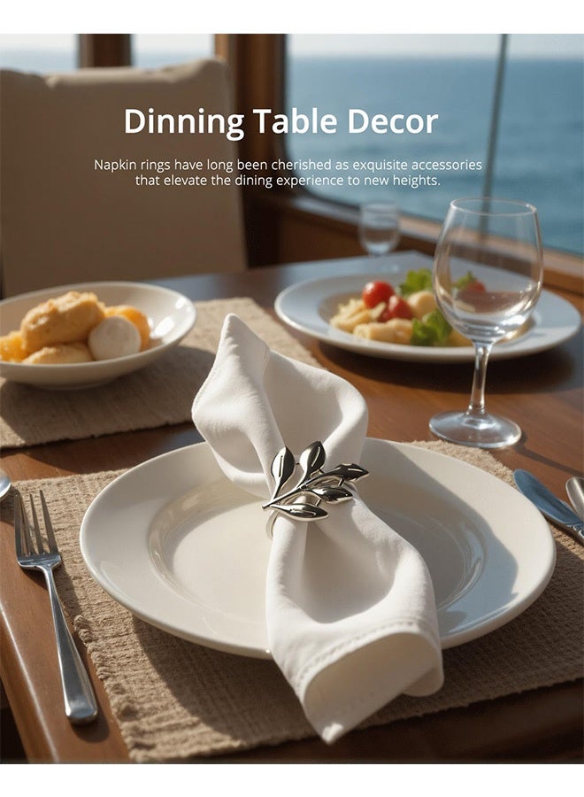 كوانتوم 12 خاتم مناديل، حلقات مناديل من الفولاذ المقاوم للصدأ على شكل أوراق الشجر، حلقات مناديل لعشاء حفل الزفاف (ذهبية وفضية) - Image 4