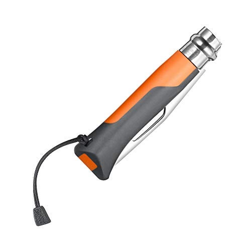Opinel No. 08 Outdoor Folding Knife + Multitool - Partially Serrated Stainless Steel Blade, Nonslip Handle, Survival Whistle, Shackle Key (Orange) - Image 2