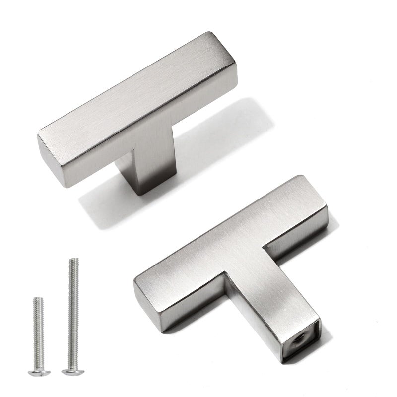 Redunest Bar Cabinet Pulls - 2 Pack Square Brushed Nickel Drawer Knobs, Stainless Steel Single Hole Cupboard Hardware - Image 1