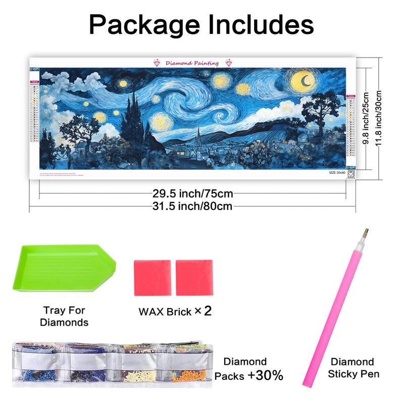 VAIIEYO Large Diamond Art Kits for Adults Starry Night Tree, Diamond Art Landscape, Large Diamond Painting Kits Full Drill Round Rhinestone Craft Canvas for Home Wall Decor Gift 12x31 inch - Image 4