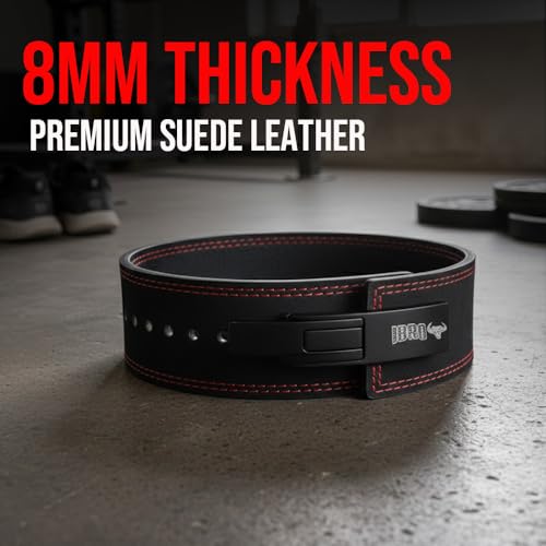 IBRO Powerlifting Lever Gym Belt – Power 8MM Extreme Heavy Duty Genuine Leather Belts - Squats Deadlifts Bodybuilding Weight Lifting IPF Power Lifting Strongman for Men 8mm AllBlack L - Image 4