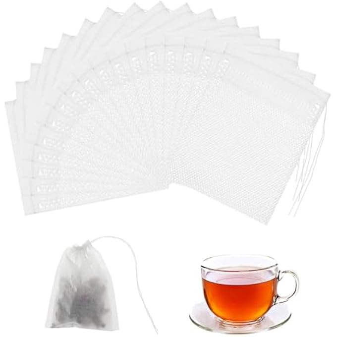 Bukela Tea Filter Bags Small Disposable Empty Tea Bags White Cotton Drawstring Sealed Filter Tea Bags For Tea Coffee Herbs Spices Soup Flavour Packs Etc Plain Fine Fabric Drawstring Ba 300 Pcs - Image 1