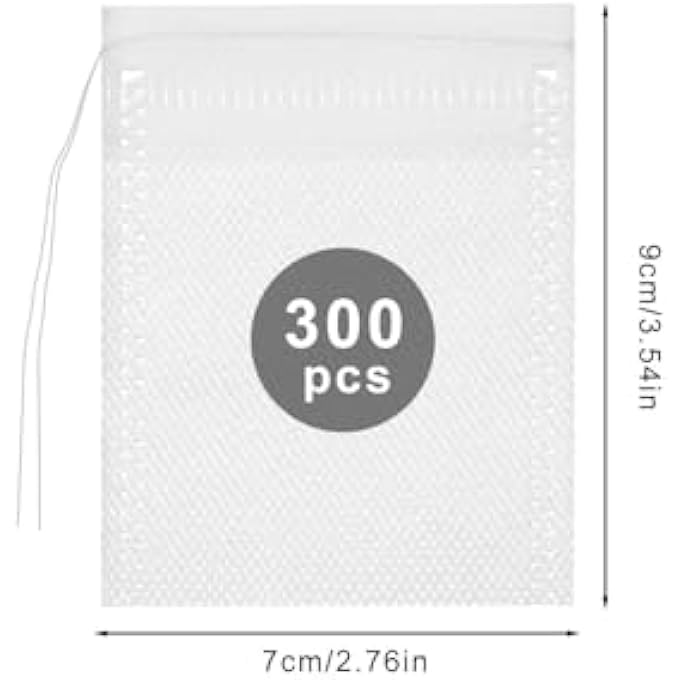 Bukela Tea Filter Bags Small Disposable Empty Tea Bags White Cotton Drawstring Sealed Filter Tea Bags For Tea Coffee Herbs Spices Soup Flavour Packs Etc Plain Fine Fabric Drawstring Ba 300 Pcs - Image 3