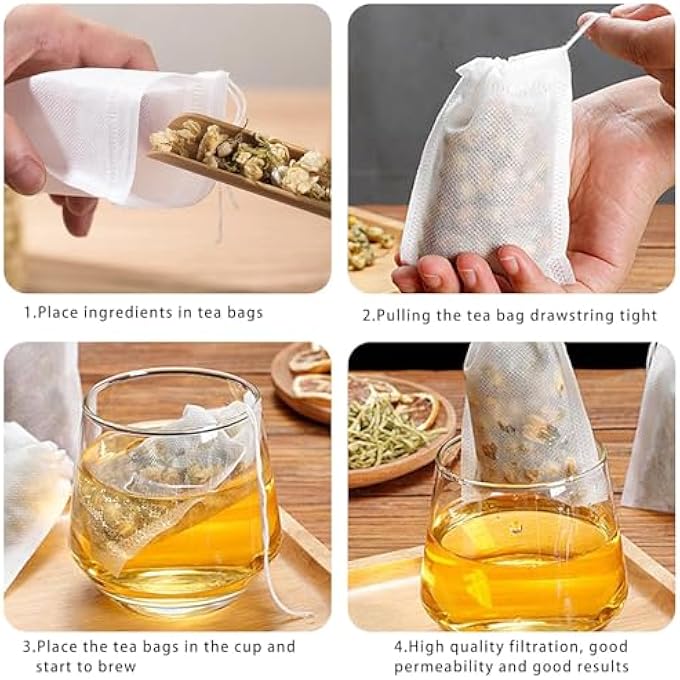 Bukela Tea Filter Bags Small Disposable Empty Tea Bags White Cotton Drawstring Sealed Filter Tea Bags For Tea Coffee Herbs Spices Soup Flavour Packs Etc Plain Fine Fabric Drawstring Ba 300 Pcs - Image 4