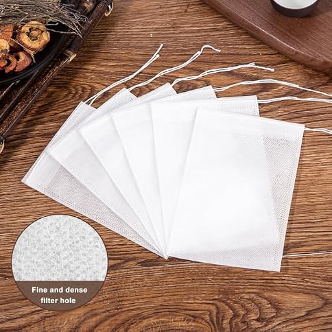Bukela Tea Filter Bags Small Disposable Empty Tea Bags White Cotton Drawstring Sealed Filter Tea Bags For Tea Coffee Herbs Spices Soup Flavour Packs Etc Plain Fine Fabric Drawstring Ba 300 Pcs - Image 5
