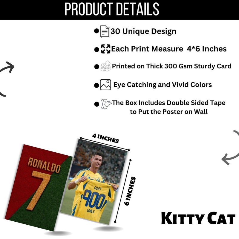 Kitty Cat Ronaldo Aesthetic Wall Collage Kit 30 Unique Poster Set Free Tape 4x6in Each Posters Dorm Hostel Essential Aesthetic Room Decor Ronaldo - Image 2
