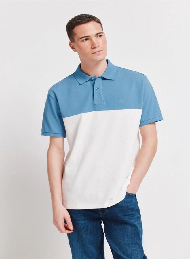 Springfield 1% cotton piqué regular fit cut and sewn polo shirt with ribbed collar and cuffs and contrast embroidered Springfield logo