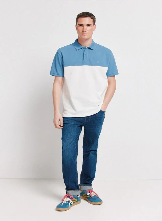 Springfield 1% cotton piqué regular fit cut and sewn polo shirt with ribbed collar and cuffs and contrast embroidered Springfield logo