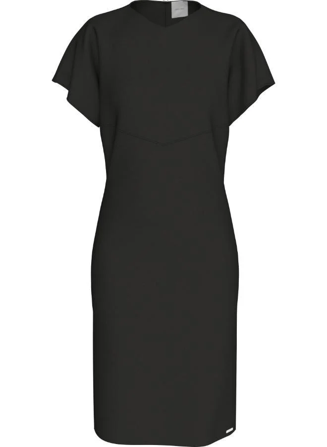 CALVIN KLEIN Stretch Crepe Short Sleeve Midi Dress