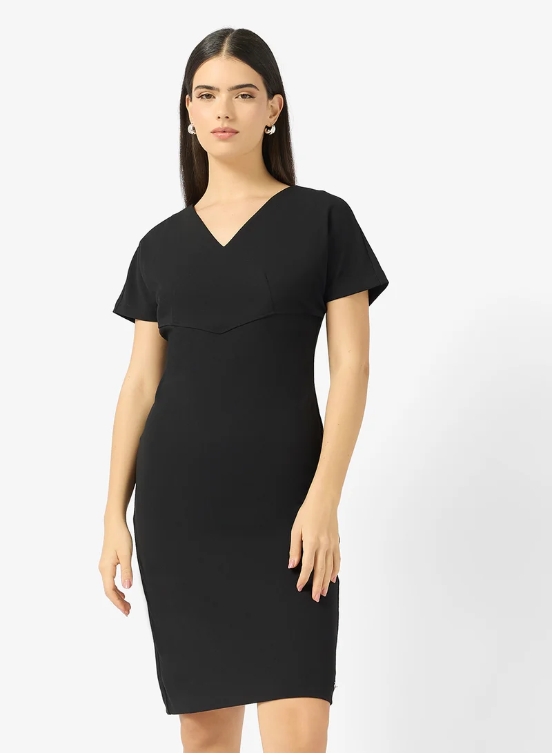 CALVIN KLEIN Stretch Crepe Short Sleeve Midi Dress