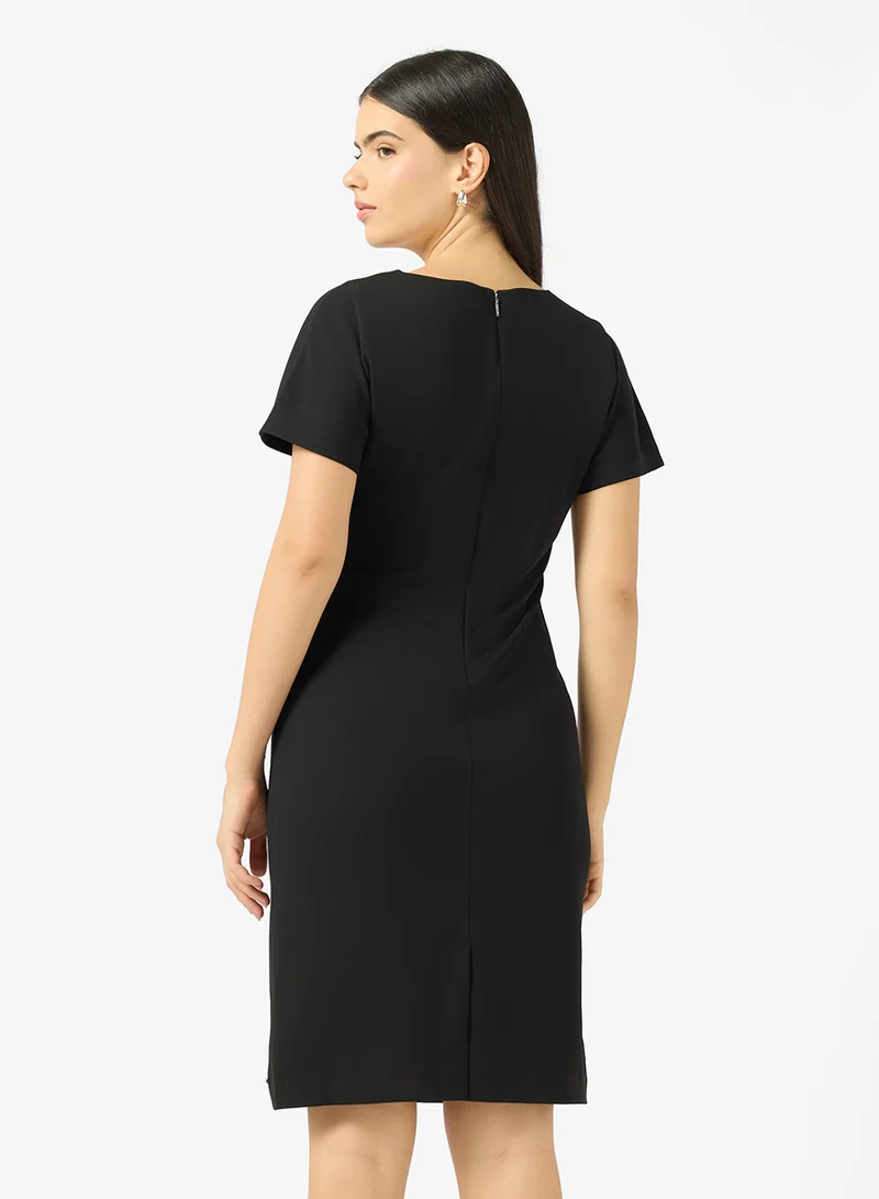 CALVIN KLEIN Stretch Crepe Short Sleeve Midi Dress