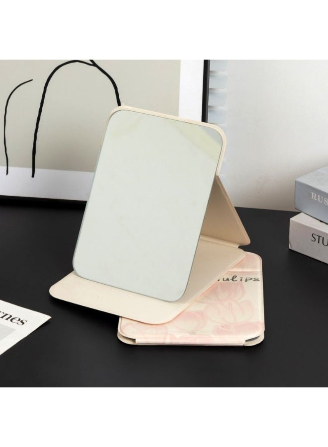 Kiffiyeh Tulip Foldable Tabletop Makeup Mirror | High-Definition Portable Vanity Mirror for Students, Dormitories & Offices | Small Size - Image 1