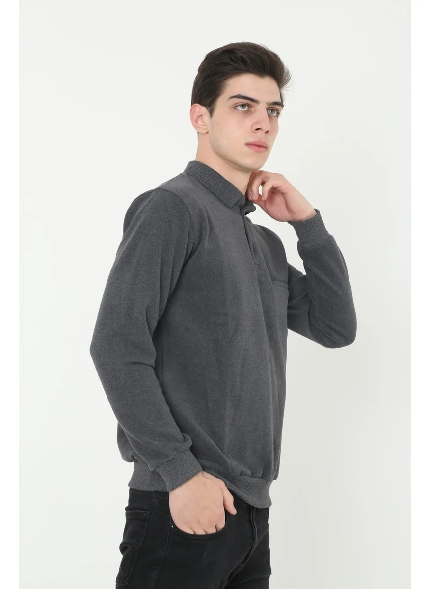 Kmk Kombin KMK Combination Men's Anthracite Collar Selanik Soft Texture Sweater