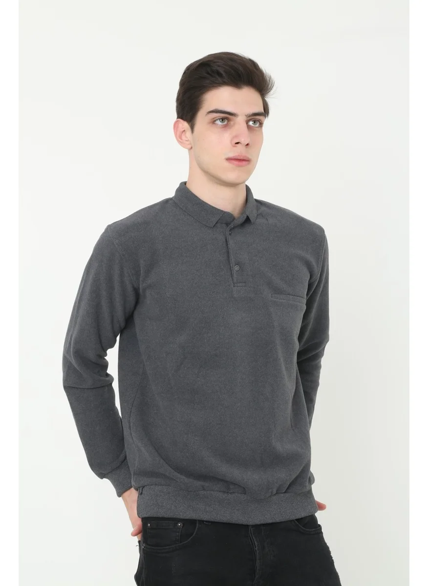 Kmk Kombin KMK Combination Men's Anthracite Collar Selanik Soft Texture Sweater