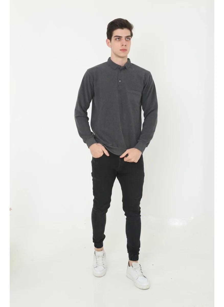 Kmk Kombin KMK Combination Men's Anthracite Collar Selanik Soft Texture Sweater
