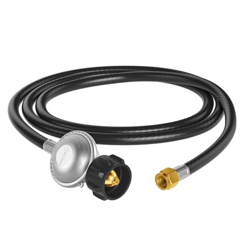 Jakivew 5FT Propane Regulator Hose Low Pressure Gas Line for Blackstone 2836 Griddles Weber Nexgrill Grills Patio Heaters Propane Fire Pits QCC1 to 38 Female Flare Fitting - Image 1