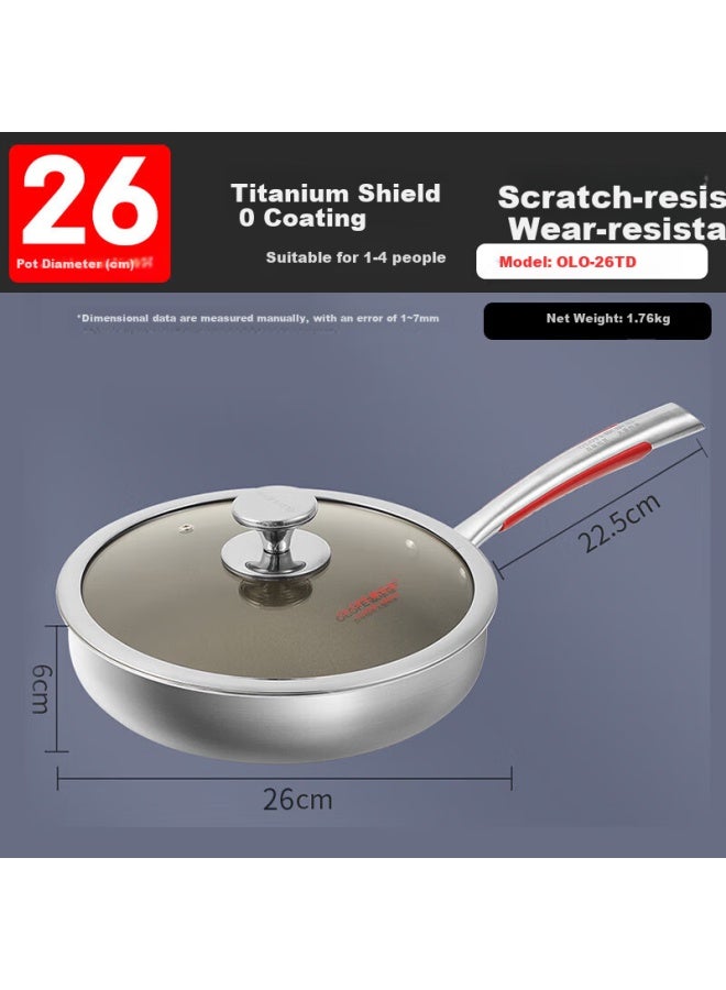 Olofe Titanium-coated Non-stick Stainless Steel Frying Pan, Non-stick Flat Bottom Pan With Titanium Coating, Compatible With Induction And Gas Stoves, Titanium Shield, 26cm - Image 1