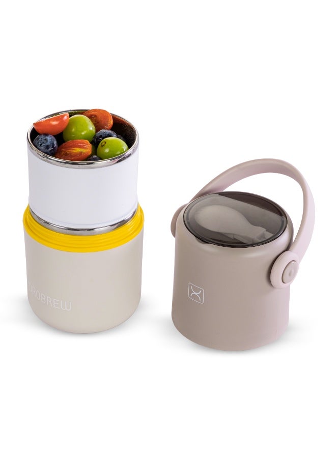 HYDROBREW صندوق غداء هيدروبرو مزدوج الطبقات من الفولاذ المقاوم للصدأ مع ملعقة وشوكة قابلة للطي - رمادي - Image 5