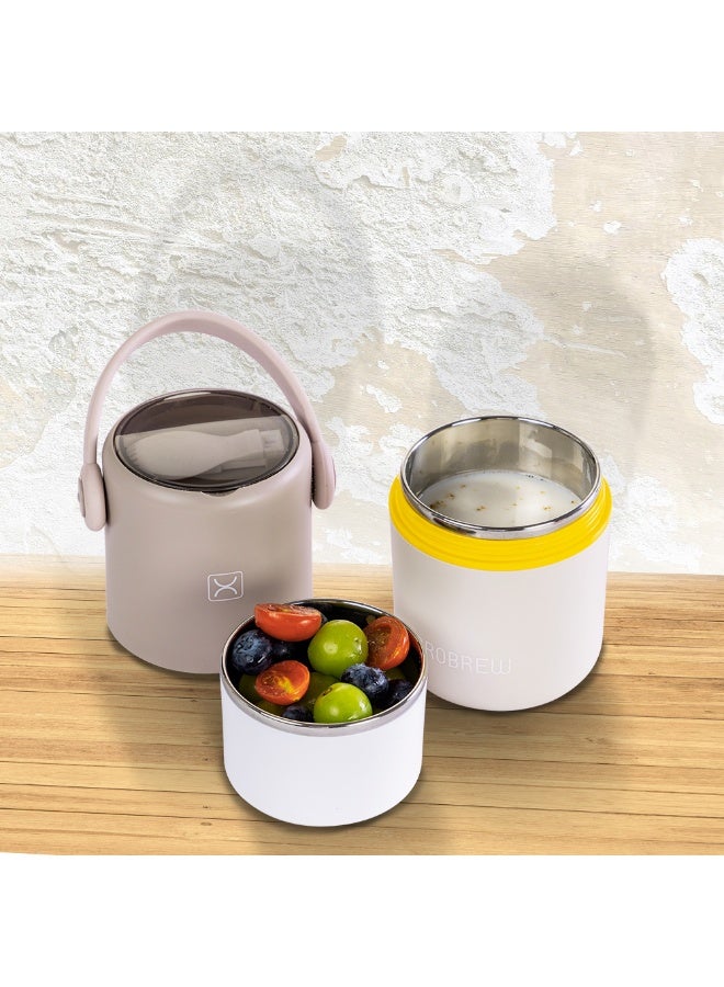 HYDROBREW صندوق غداء هيدروبرو مزدوج الطبقات من الفولاذ المقاوم للصدأ مع ملعقة وشوكة قابلة للطي - رمادي - Image 4