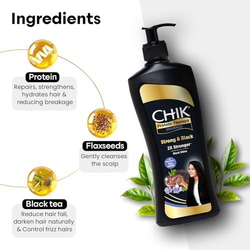 Chik Protein Therapy Shampoo| For Strong & Black Hair | With The Goodness Of Black Tea, and Flax Seeds | 340ml - Image 3
