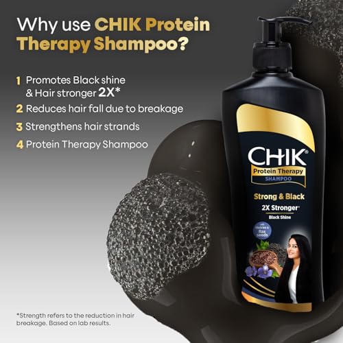 Chik Protein Therapy Shampoo| For Strong & Black Hair | With The Goodness Of Black Tea, and Flax Seeds | 340ml - Image 2