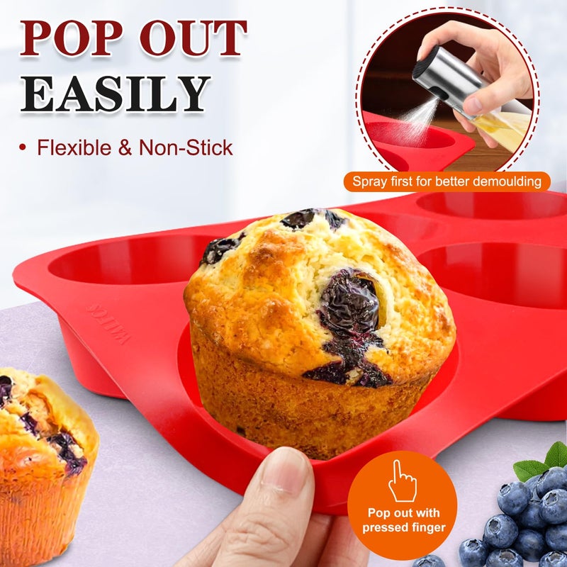 Walfos Silicone Texas Muffin Pan Set- 6 Cup Jumbo Silicone Cupcake Pan, Non-Stick Silicone, Just PoP Out! Perfect for Egg Muffin, Big Cupcake - BPA Free and Dishwasher Safe, Set of 2 - Image 3