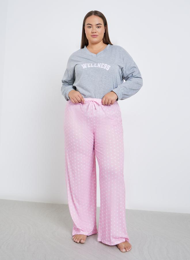 Styli Plus Wellness Slogan Drop Shoulder T-Shirt and Pyjama Set - Image 4