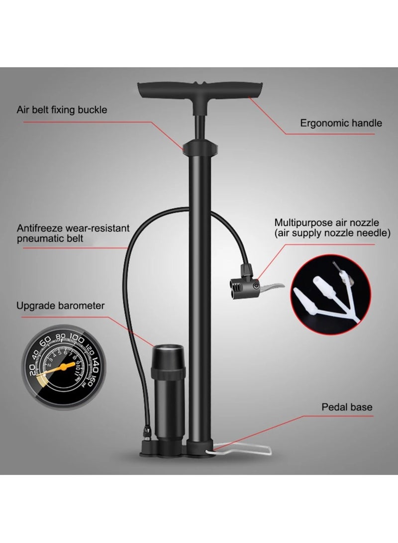Generic Bike Tire Pump with Gauge, Air Pump Portable, Fits Presta & Schrader Valves, 160 PSI, Bicycle Pump for Road Bike, MTB, BMX, Sports Balls  - Image 2