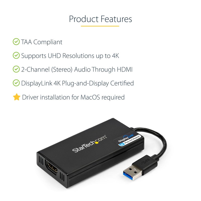 Startech.com StarTech.com USB 3.0 to HDMI Adapter, 4K 30Hz UHD, USB to HDMI Display Adapter, External Adapter for Mac & Windows, TAA  - Image 4
