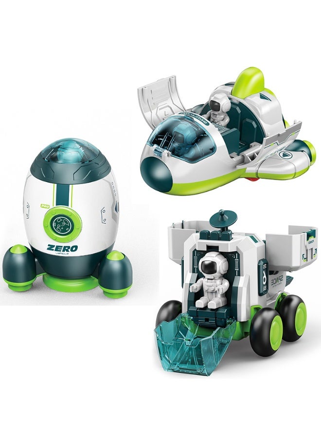 HALAMODO 【3PCS Space Transformation Toys】Kids Inertia Transforming Vehicles Astronaut Interstellar Spaceman Rocket Ship Trendy Toys Set | ABS Safe Material For Ages 3+ | Includes Spaceship + Rocket + Space Vehicle | 360° Rotating Rocket With Openable Cabin | 2-In-1 Rocket UFO With Detachable Design | Inertia Power No Battery Needed | Stimulates Children's Space Exploration Interest | Early Education Cognitive Toys - Image 1