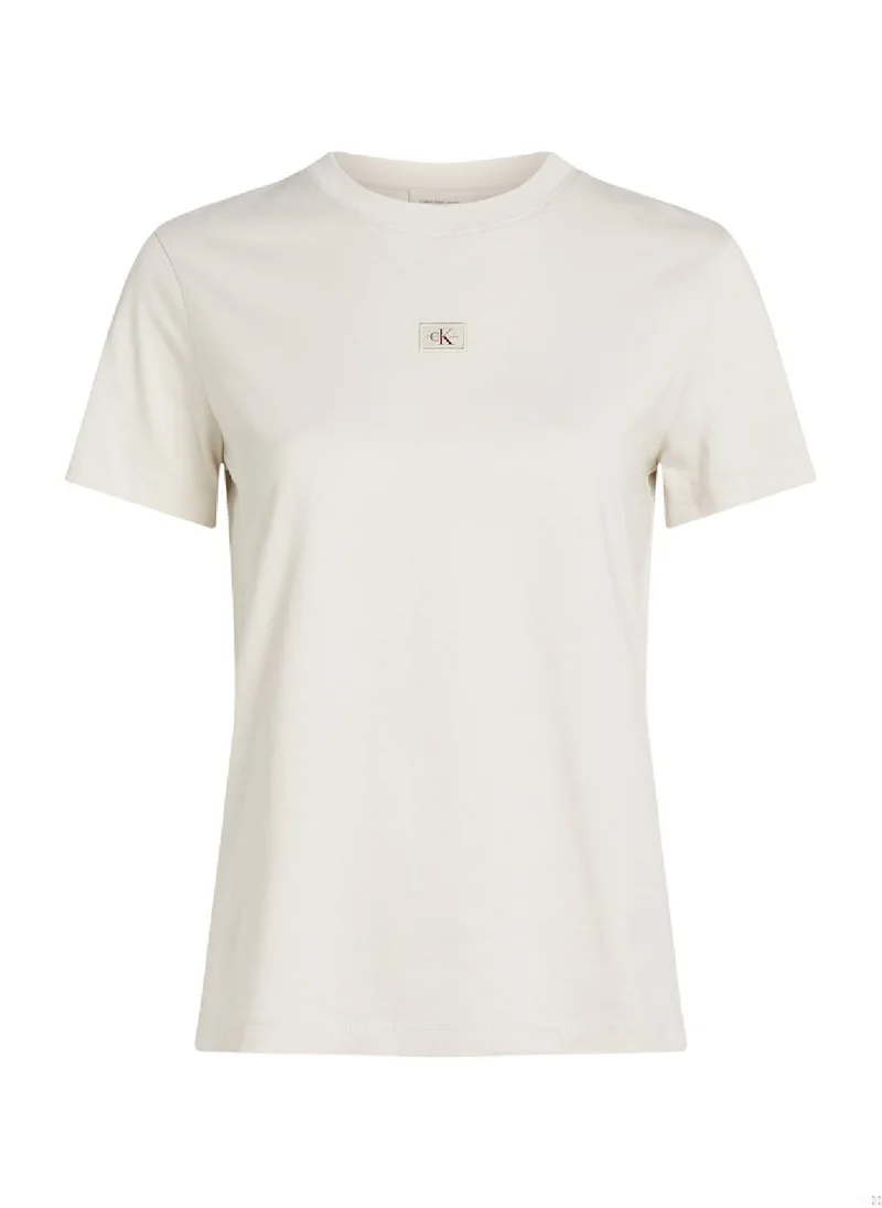 Calvin Klein Jeans Women's Wowen Label Regular Fit T-Shirt - Cotton, White