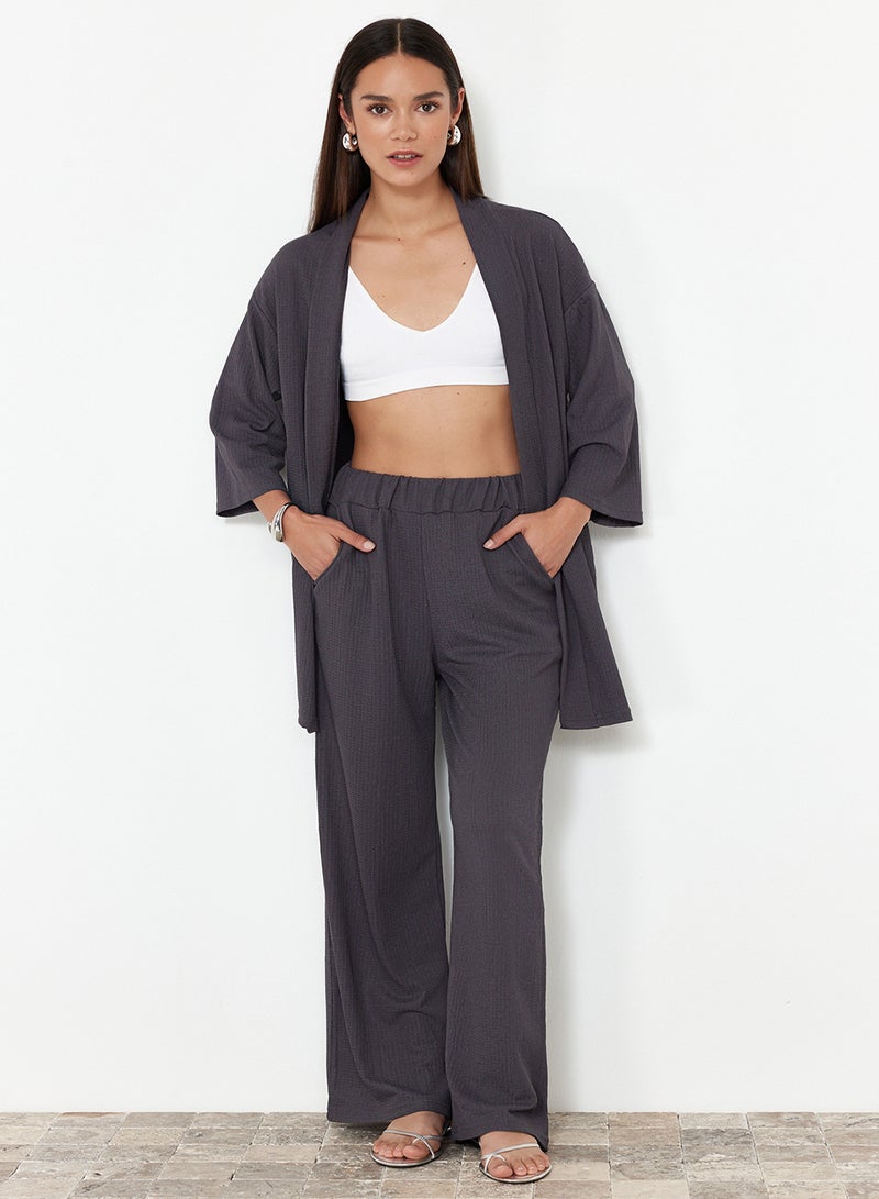 trendyol Relaxed Fit Smoked Knitted Kimona and Pants Set - TWOSS24AU00091 - Image 1