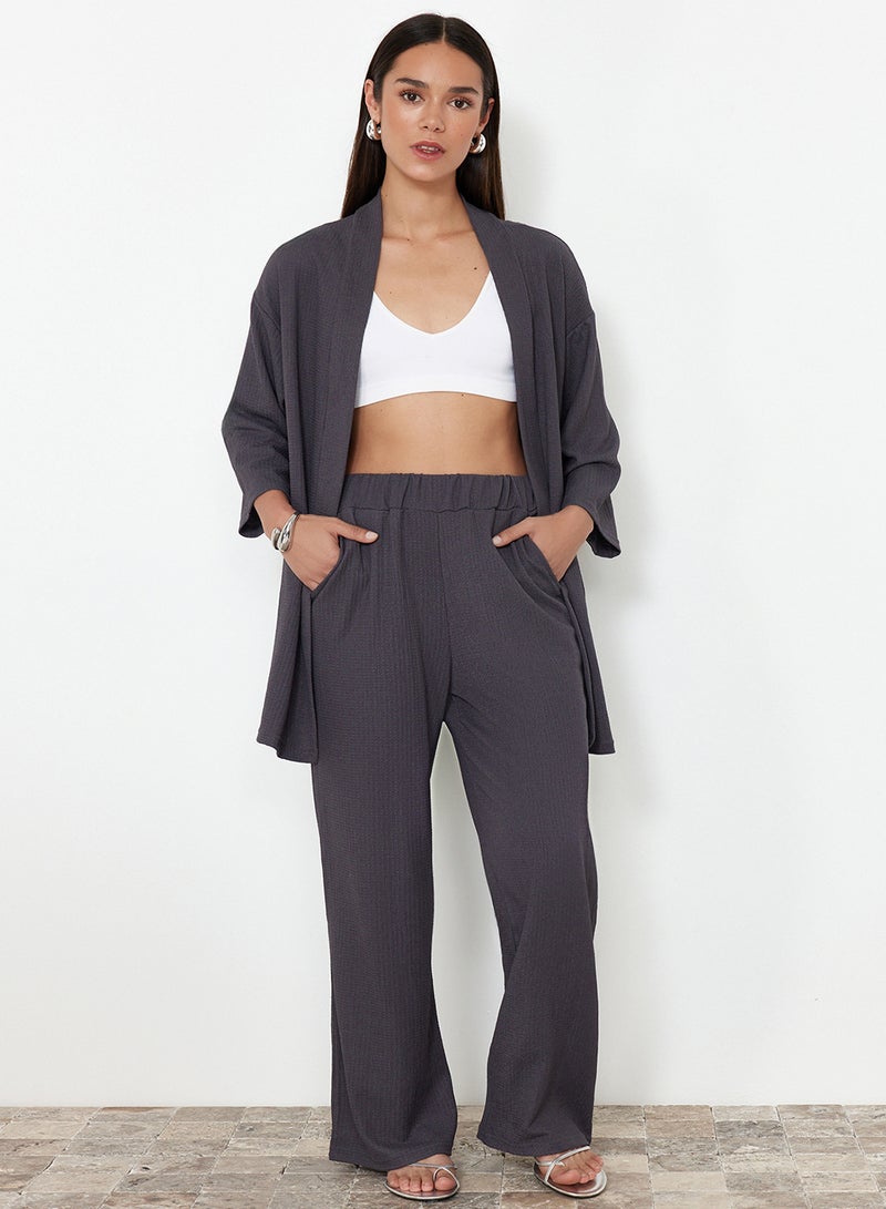 trendyol Relaxed Fit Smoked Knitted Kimona and Pants Set - TWOSS24AU00091 - Image 2