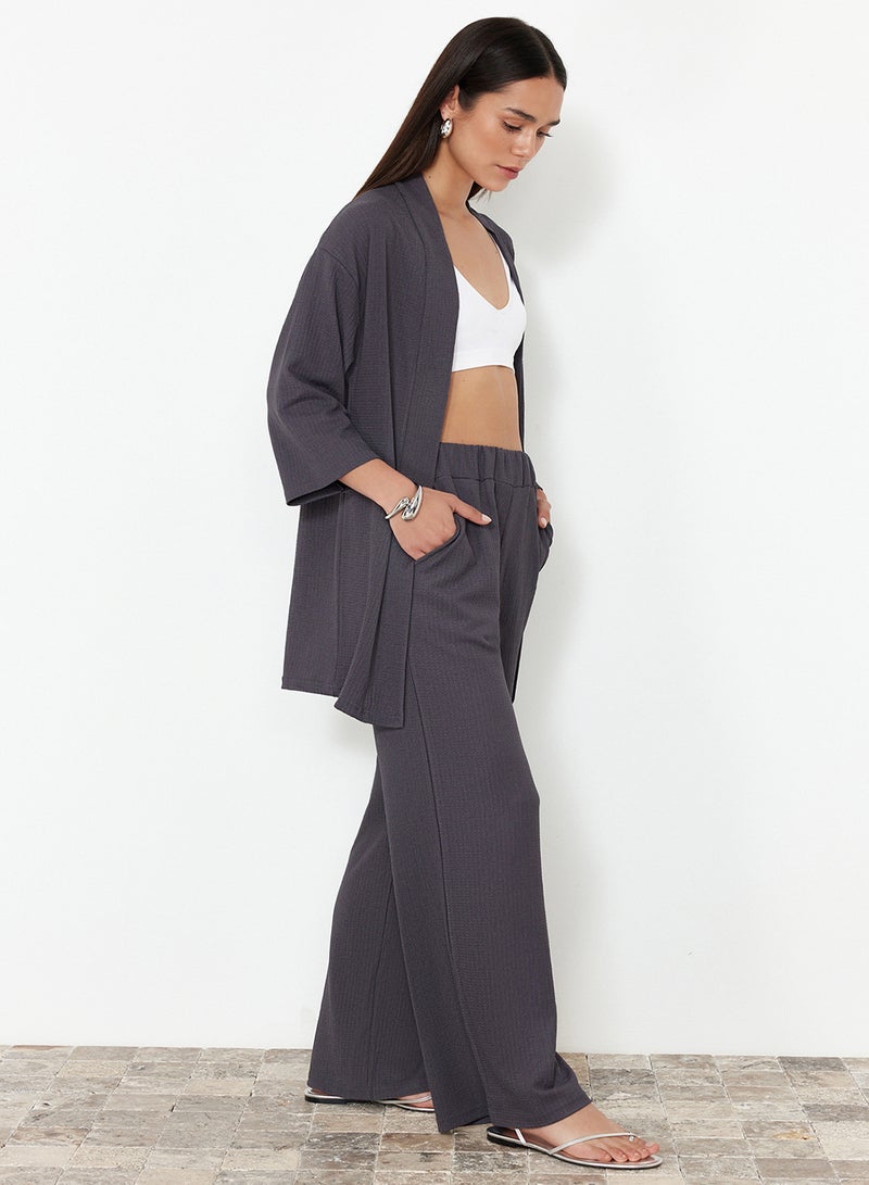 trendyol Relaxed Fit Smoked Knitted Kimona and Pants Set - TWOSS24AU00091 - Image 3