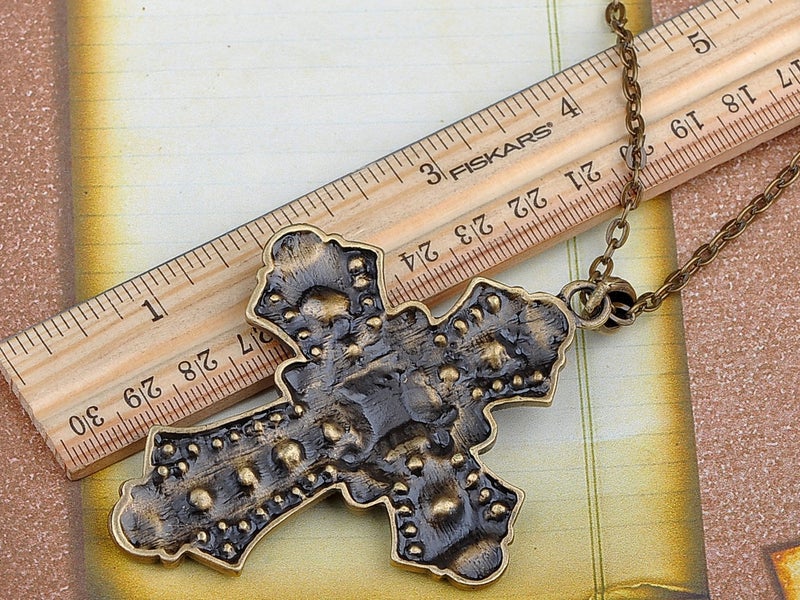 Alilang Ornate Antique Golden Tone Colorful Rhinestone Cross Pendant Necklace, Multicolored - Image 3
