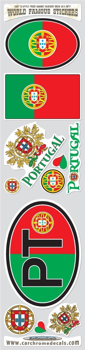 Car Chrome Decals STS-PT Portugal 9 Stickers Set Portugese Flag Decals Bumper car auto Bike Laptop - Image 1