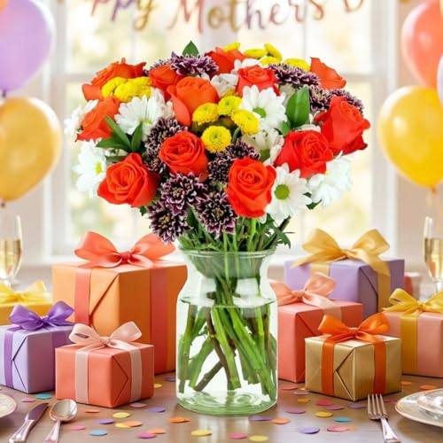 Benchmark Bouquets - Life is Good Orange Roses - Fresh Flowers for Delivery - Mothers Day Flowers for Mom - Gifts for Mom - Mother's Day Bouquet (Glass Vase Included) - Image 3