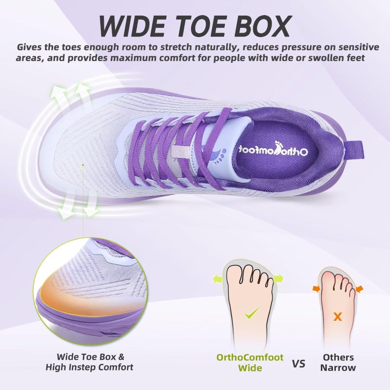 OrthoComfoot Women's Orthopedic Diabetic Wide Sneakers: Comfort Bunions Plantar Fasciitis Sports Working Sneakers, Adjustable Fashion Swollen Arch Support Hammer Toes Tennis Shoes Purple Size 8 - Image 2