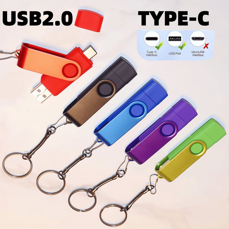 360 Degree Rotatable 128MB Green 2 In 1 USB Flash Drive Supports Type C And USB 2.0 Interfaces Universal Storage For Phone Laptop Tablet Data Photo Video Music - Image 3