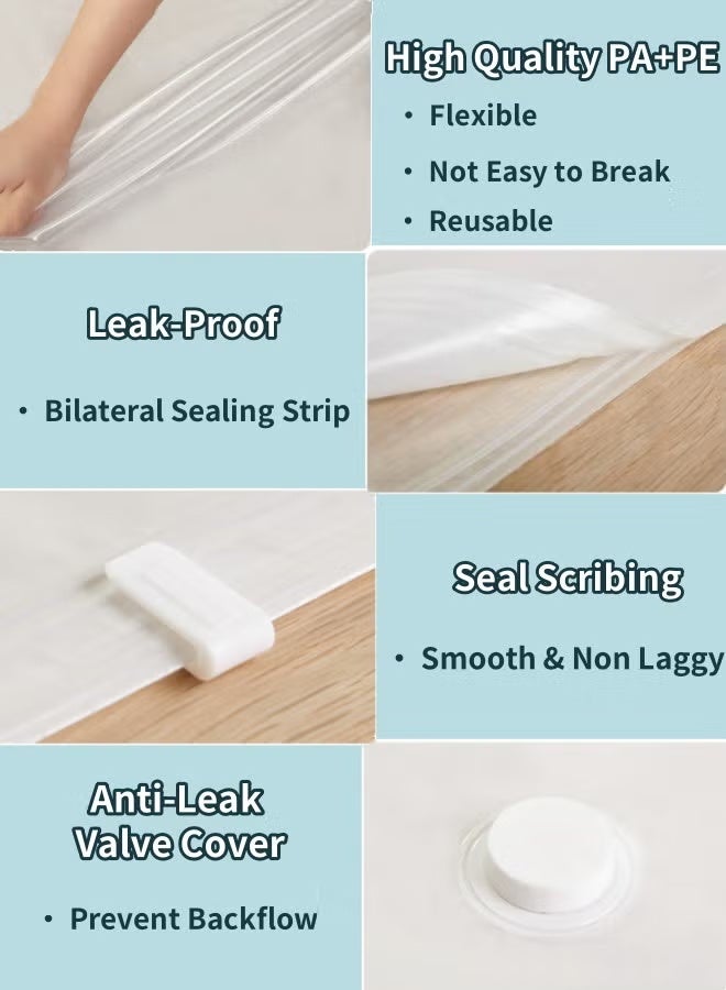 4PCS Vacuum Storage Bags, Reusable Compression Bags, Double Zip Seal Clip,Travel Vacuum Sealer Bags, Rapid Vacuum for Clothes, Mattress, Blanket, Pillows Compression and Travelling(1Extra Large + 1 Large + 1Medium + 1 Small) - Image 3