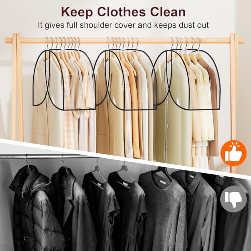 MISSLO 8" Gusseted Shoulder Cover 6-Pack Wide Garment Covers for Clothes Storage Clear Plastic Clothes Cover for Hanging Dustproof Clothes Protectors for Hanging Clothes for Suits, Shirts, Coats - Image 4