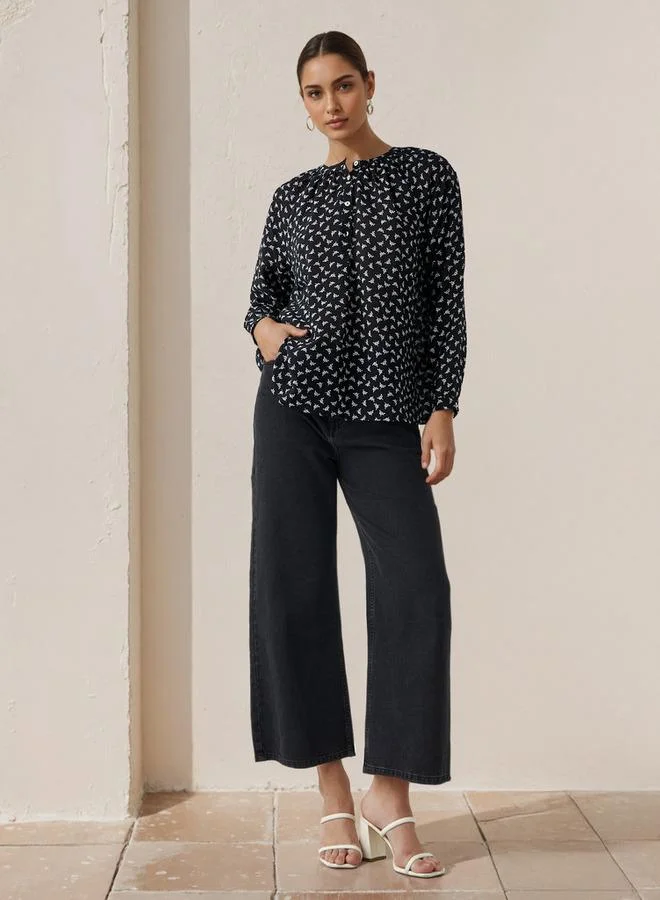 سبلاش فيڤ بلوزة بياقة ماندرين وطبعة